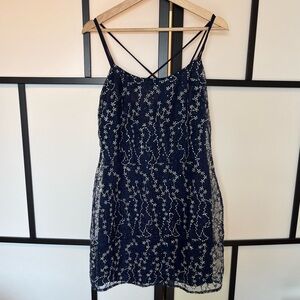 BEBE Y2K dress strappy mini dress Floral fairy embroidery sequin blue~Size 10